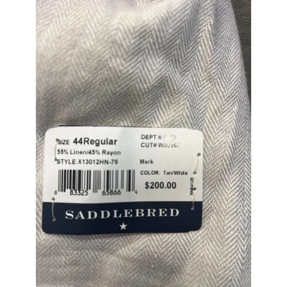 Saddlebred Mens 44R‎ Sport Coat Tan White Herringbone Linen Blend Blazer NWT